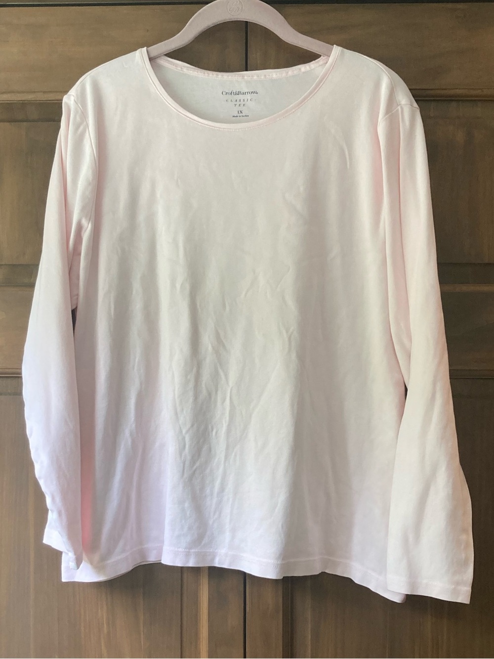 5/$15 Croft&Barrow Light Pink Classic LS Tee 1X